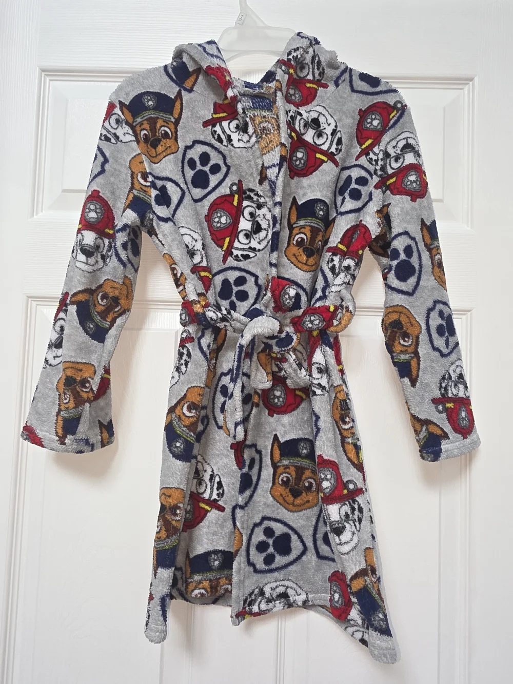 Paw Patrol Kids' Plush Hooded Robe - Gray with Multi-Color Characters